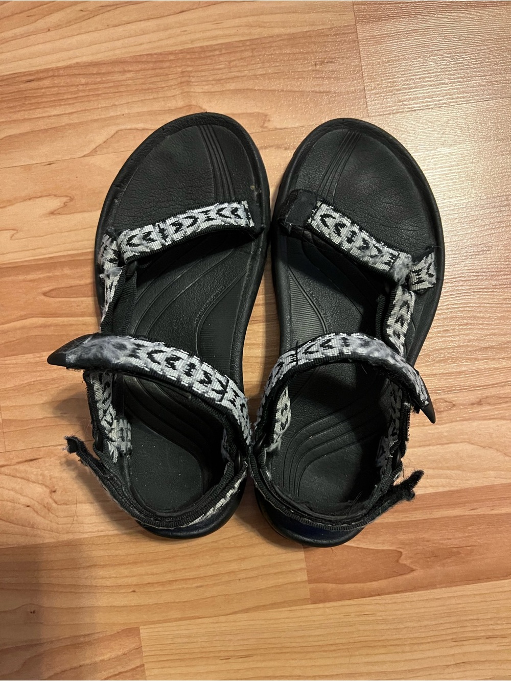 Teva Black Sandals with White Patterned Straps